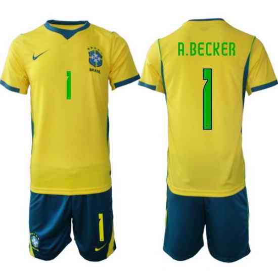 Youth Brazil 2026 FIFA World Cup Yellow Home Soccer Jersey A.BECKER #1 Green